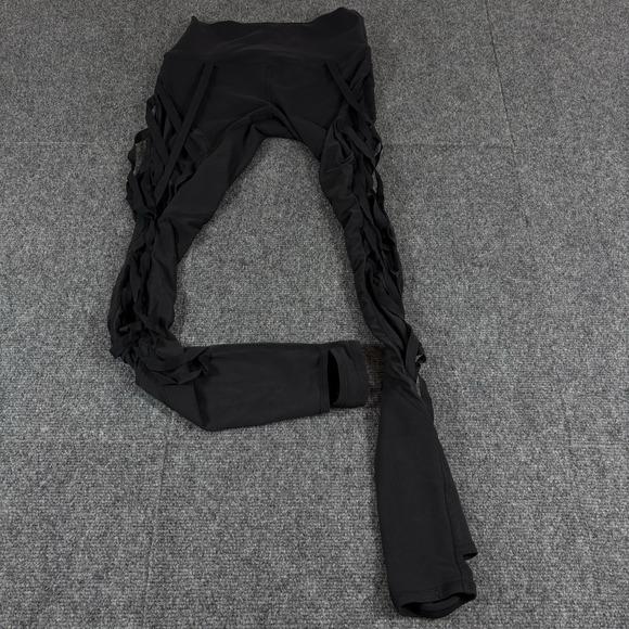 Womens ALO Strappy Bandage Ribbon Sheer High Waist Leggings Black Dance Yoga M - Picture 1 of 11